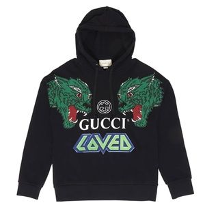 Gucci Mens Tiger Print Hooded Sweatshrt Black Sz L